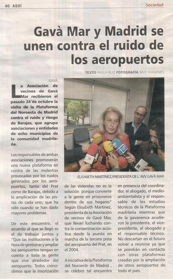 Not&iacute;cia publicada a la revista AQU&Iacute; sobre la reuni&oacute; celebrada entre l'AVV de Gav&agrave; Mar i la plataforma del Noroeste de Madrid (2 de novembre de 2007)